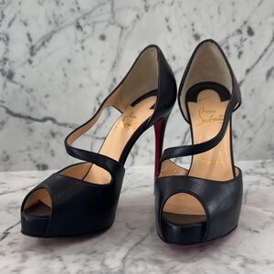 Christian Louboutin Catchy Peep Toe Pump 120 KidOpenToe Black Leather size35 1/5